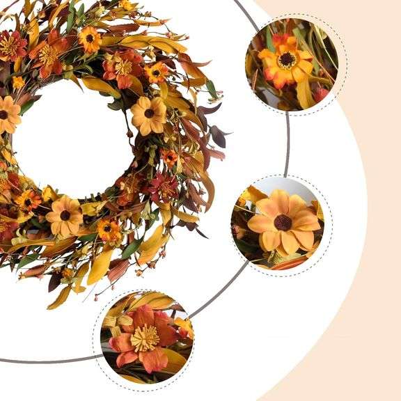 CIR OASES Fall Front Door Wreath,18 Artificial Floral Wreath with Colorful Daisies and Fall Orange Wreath for Front Door Wall Window and Thanksgiving
