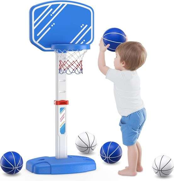 HYES Toddler Basketball Hoop Indoor Outdoor for Toddlers 1-3, Adjustable Kids Basketball Hoop with 4 Balls/2 Nets, Mini Basketball Goal Sports Toys Ch