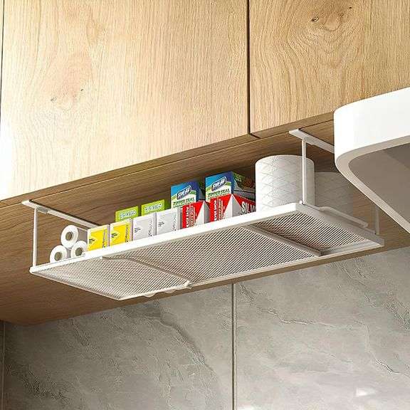 ROLIZOE Adjustable Under Cabinet Shelf, Metal Under Shelf Basket, Hanging Under Desk Shelf for Laundry Room, Cabinet, Shoe Bench, Closet, Bathroom, Pa