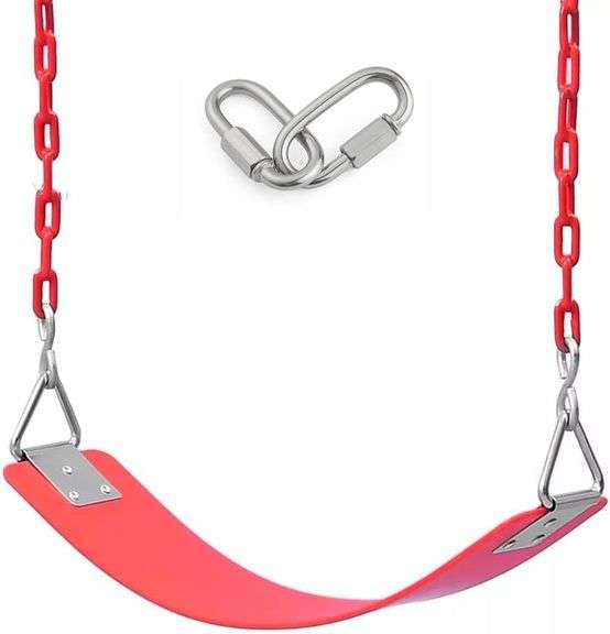 REZNOR Heavy Duty Flexible Swing Seat with Metal Triangle Ring, 60" Anti-Rust Chain Set for Kids & Adults, Playground, Jungle & Gym, Red