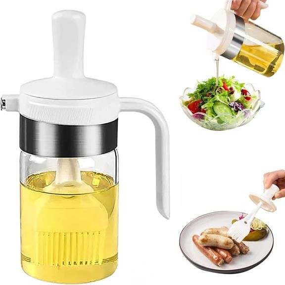 Olive Oil Dispenser Bottle with Brush- 2 in 1 Oil Dispenser & Silicone Brush for Kitchen Cooking Vinegar Sauce BBQ Salad Grill Frying- 200ml/7oz, Whit