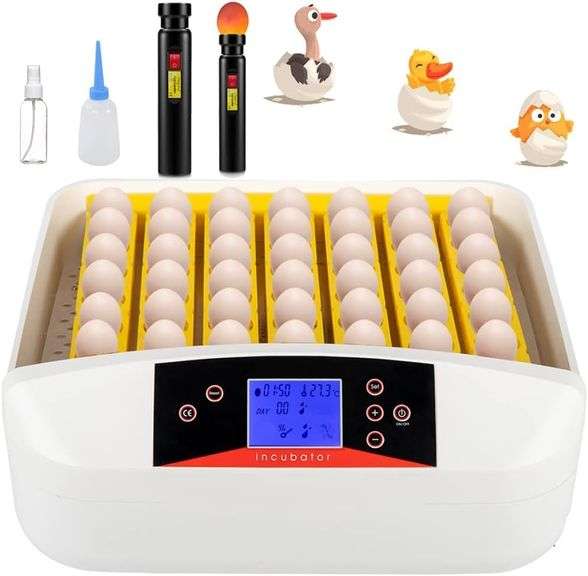 55 Egg Incubator with Humidity Display, Egg Candler, Automatic Egg Turner, for Hatching Chickens ( Black )