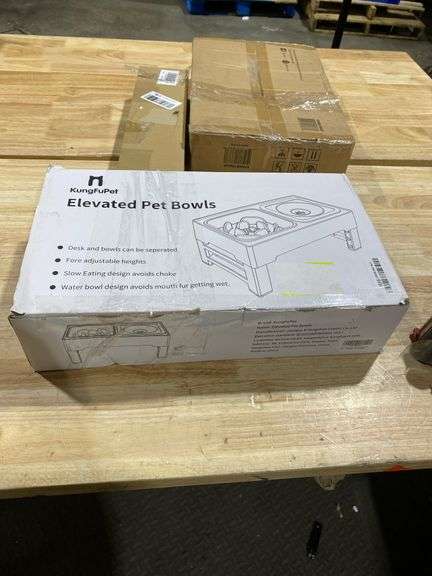 Elevated dog food and water bowls
