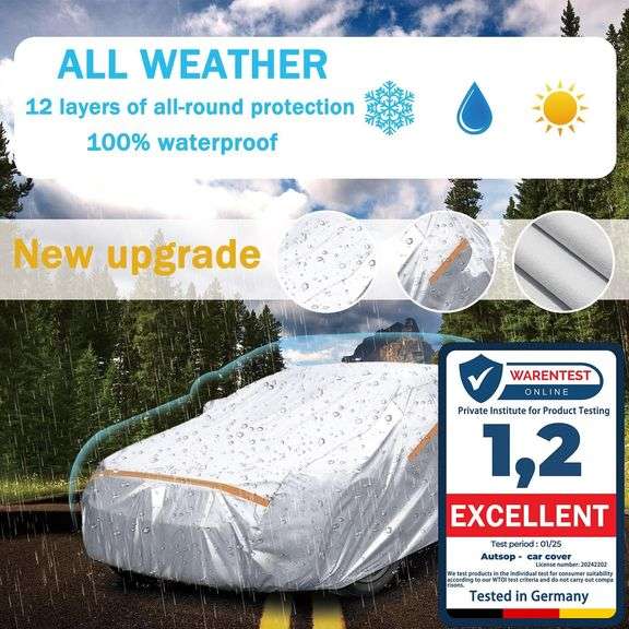 Autsop Car Cover Waterproof All Weather,12-Layer Car Covers for Automobiles Outdoor Heavy Duty Full Exterior Covers for Sedan(184-202 Inch)
