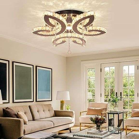 FRIXCHUR 20.4" Crystal Chandeliers Modern Flower Crystal Ceiling Light ...