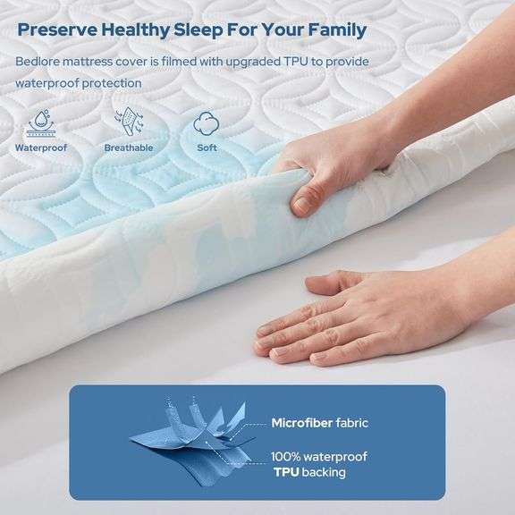 BEDLORE Waterproof Mattress Protector, King Size Noiseless Mattress Pad with Deep Pocket 6"-18" Depth, Soft Breathable Bed Mattress Cover Washable for