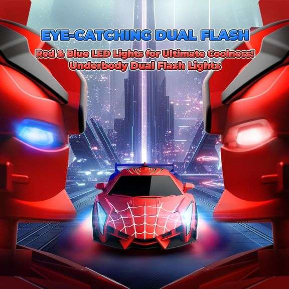 Spider Transform RC Cars Toys with Eye & Underbody Lights, 2.4GHz Remote Control Car One-Button Deformation, Fast 360 Rotation Robot Toys Birthday Gif