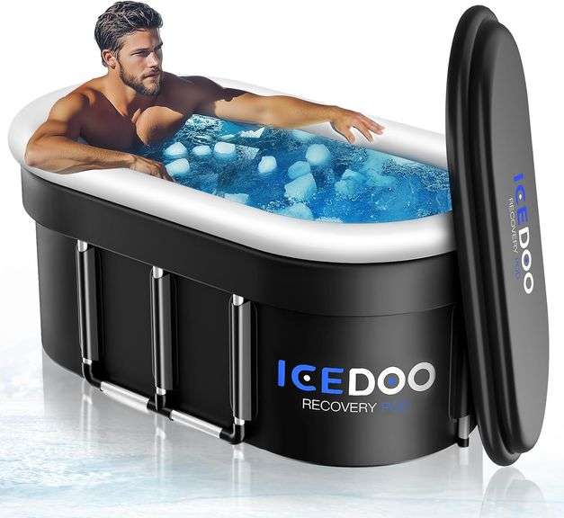 Wxtkkom Upgraded 132 Gal XXL Large Oval Ice Bath with Air Ring, Multi-Layered Portable Cold Plunge Tub for Athletes, Foldable & Inflatable Full-Body C