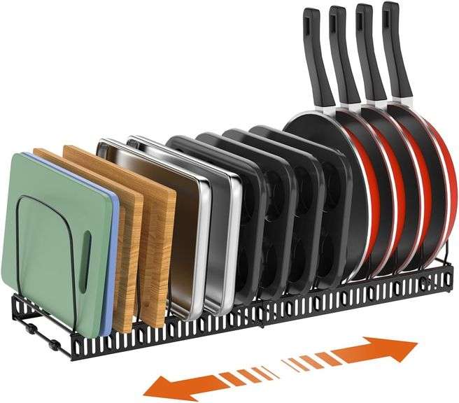 Cutting Board Organizer Rack, Expandable Baking Tray and Cookie Sheet Organizer with 14 Adjustable Dividers, Bakeware Muffin Tin Cupcake Pan Storage O
