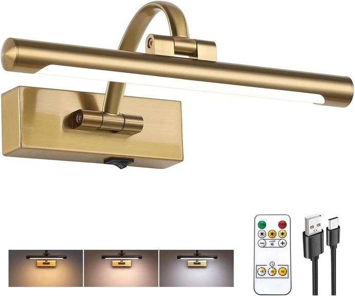 Tassuowell LED Picture Light, Battery Operated, 3W Dimmable 3CCT in One (2700K, 4500K, 6000K), 360 Rotation, for Bedroom, Bathroom, Living Room, Kitch