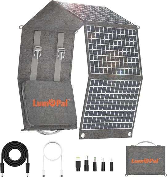 LUMOPAL Portable Solar Panel 60W Foldable Solar Panel Folding Solar Charger with PD60W USB C QC3.0 USB A DC18-20V Output for Camping Backpacking Compa