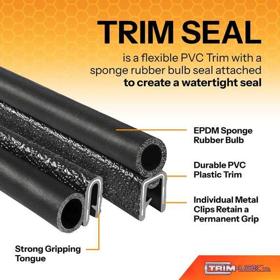 Trim-Lok Trim Seal with Top Bulb Fits 3/16 Edge, 3/8 Bulb Seal Diameter, 100 Length PVC Plastic Trim with EPDM Rubber Seal, Easy to Install for Cars,