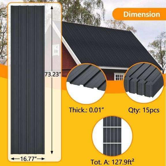 16.77 in. X 73.23 in. Black Galvanized Metal Roof Panels Hardware Roofing Sheets (15-Pieces)