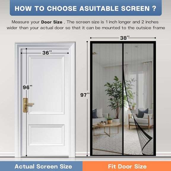 METAONLY Magnetic Screen Door - Black, Heavy Duty, Unique - Keeps Bugs Out, Fits Door Size 36" x 96"
