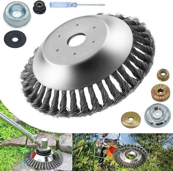 NeJesZoe 8 Inch Steel Wire Rotary Weed Brush Cutter Trimmer Head Weed Cutter Eater Blade with Universal Adapter Kits for Stihl String Trimmer Gardenin