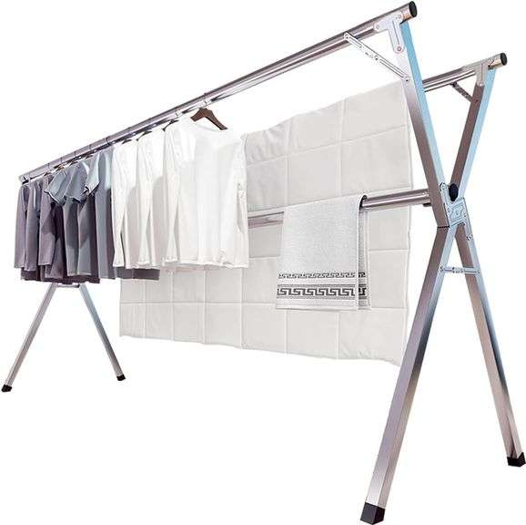 JAUREE 2.4 Meters Clothes Drying Rack, Drying Rack Clothing Folding Indoor Outdoor, Heavy Duty Stainless Steel Laundry Rack, Foldable Portable Large C