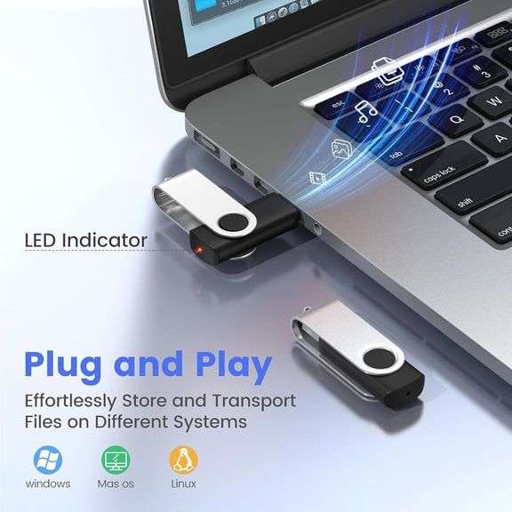 ABLAZE USB Stick 128MB 100 Pack, USB 2.0 Flash Drive 128MB with Lanyards Swivel Thumb Drives Bulk Memory Stick 100PCS (Black)