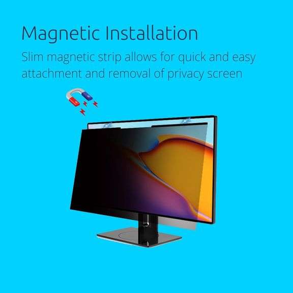 Magnetic 360 Computer Privacy Screen Shield 24 Inch 16:9 Ratio - Anti Glare - Blue Light Filter - 96% UV Blocks Security Screen for All 24" Desktop Mo