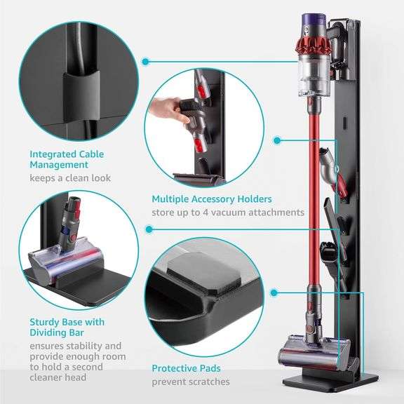 PEGZONE Vacuum Cleaner Stand, Compatible with Cordless Vacuums Dyson Gen5 V15 V12 V11 V10 V8 V7 V6, Floor Vacuum Accessory Holder with 4 Hooks, Metal