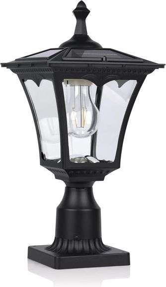 Koepom KP4301Q Solar Lights Outdoor with Glass Shade Heavy Duty Die-Cast Aluminum for Door Pillar Driveway Pathway Garden Patio Matte Black