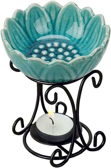 Mimeela Tealight Wax Warmer Oil Burner, Iron Melter Tea Light Holder, Non-Electric Oil Warmer (Turquoise)