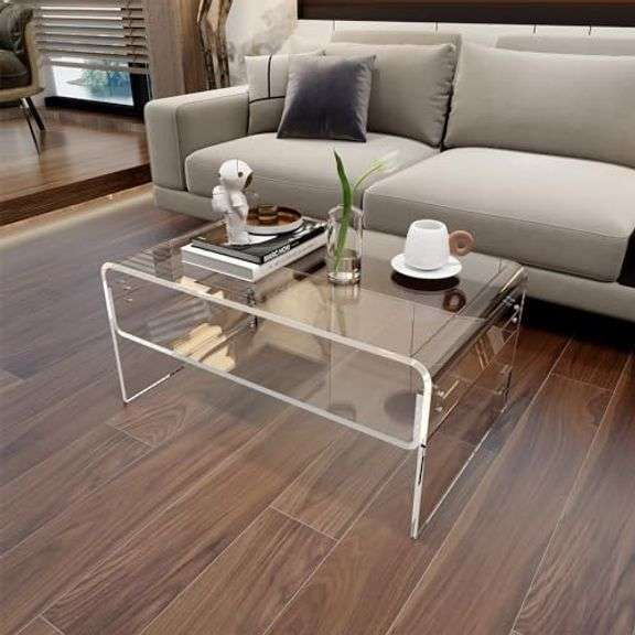 KSacry Acrylic Coffee Table, Clear Coffee Table for Living Room, 31.5" L x 19.5" W x 15.5' H, Acrylic Table with Open Storage Shelf