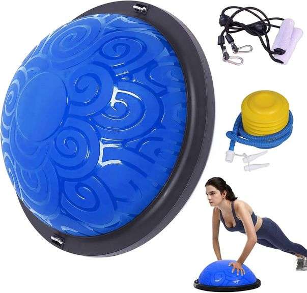 EGOOIEYE Balance Ball Trainer Exercise Half Ball with 2 x Resistance Bands,Inflatable Yoga Ball,Pilates Ball for Home Gym Workouts,for Balance Trainin