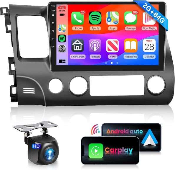 Podofo HiFi 16EQ 2G 64G Car Stereo Radio for Honda Civic 2006-2011 CarPlay Android Auto MirrorLink, 10.1 inch 1080P HD IPS Touch Screen Civic Car Radi