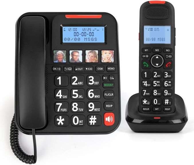 Sangyn Amplified Corded/Cordless Seniors Phone with Answering Machine, Intercom, Audio Booster(+30db), 100dB Extra Loud Visual Ringer, Large Backlit D