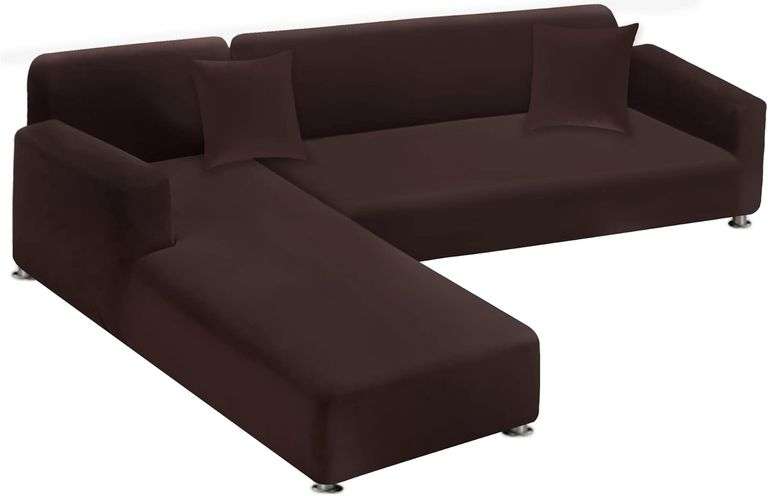 LA MEACK Sectional Couch Covers 2-Piece Softness L Shaped Sofa Cover Super Stretch L-Type Couch Slipcover with 2Pcs Pillowcases Sofa Slipcover 3 Seate