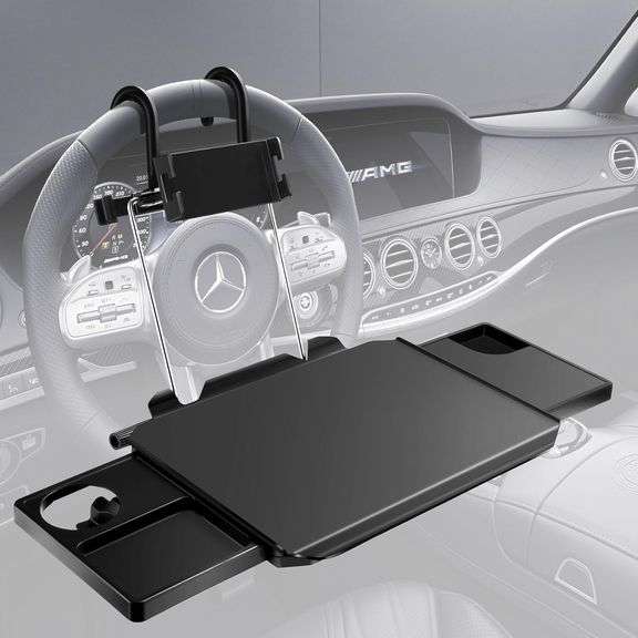 OCCKIC Multi-Functional Steering Wheel Tray-with Separate Stand and Retractable Slot's Black Car Storage Tray,Car Lunch Tray Suitable for Working, Eat