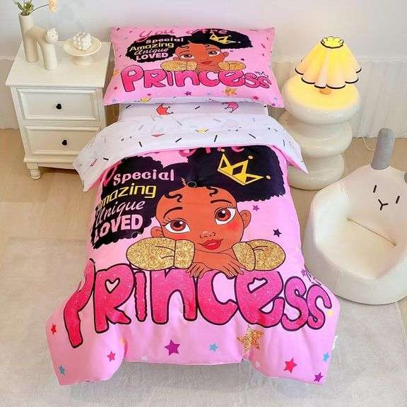 GRAT TIOC 4 Piece Toddler Bedding Set for Girls,Toddler Black Girl Magic Comforter Set,Black Princess Toddler Bed Comforter Set Includes Comforter, Fl