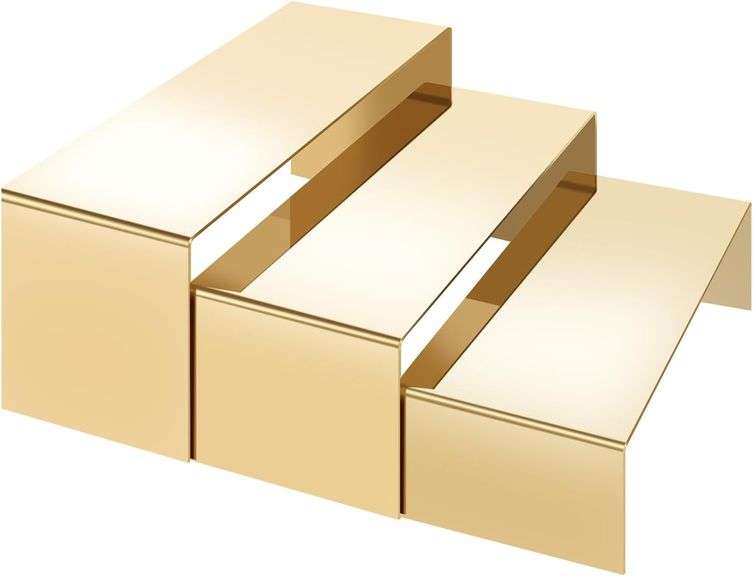 Luqvzxv Purse Display Stand, 3 Pcs Large Stainless Steel Gold Risers Display Stands for Food Dessert Cupcake Shoe Perfume Jewelry Handbag Purse Figure