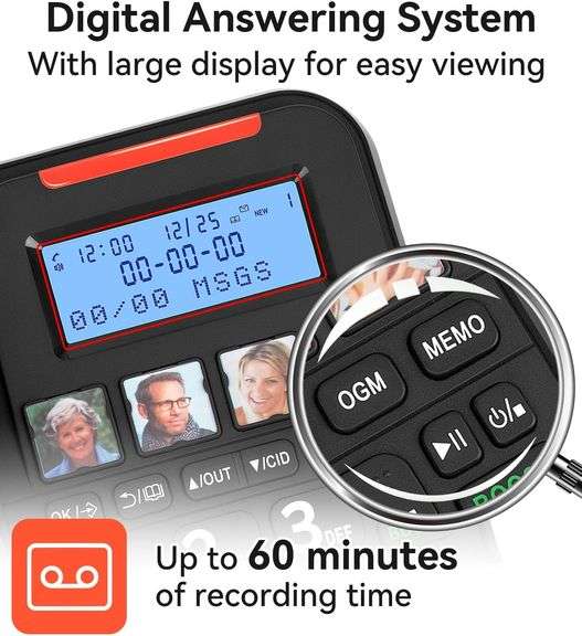 Sangyn Amplified Corded/Cordless Seniors Phone with Answering Machine, Intercom, Audio Booster(+30db), 100dB Extra Loud Visual Ringer, Large Backlit D