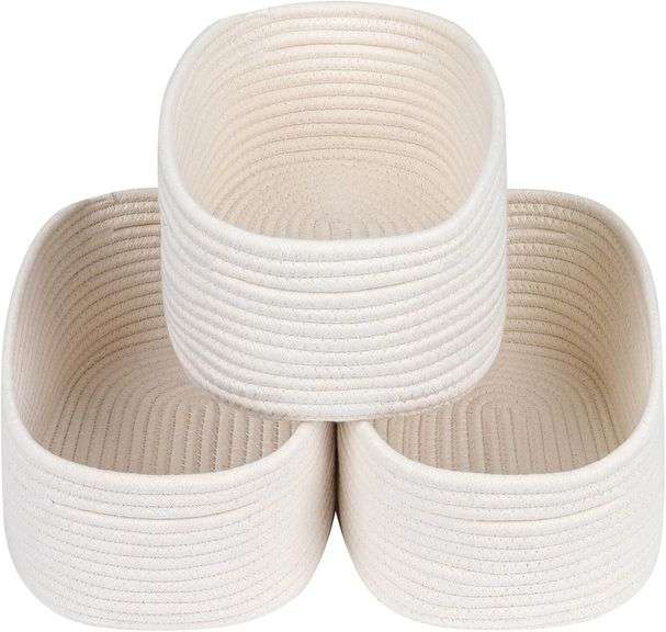 CubesLand Off White Small Storage Baskets for Shelves, Closet Organization Storage Bins Empty Gift Basket Baby Nursery Woven Baskets for Organizing, R