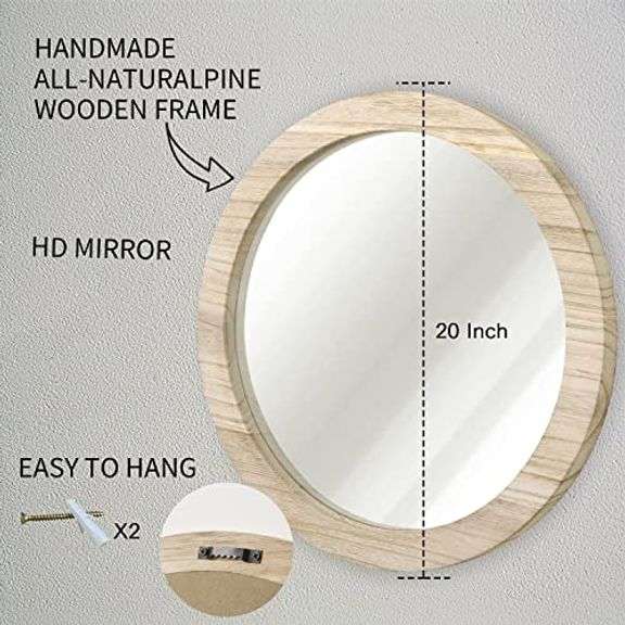 Round Wall Mirror Circular Mirror for Bathroom,20 Inch Mirror Wood Frame Make up Mirror for Living Room, Bedroom, Dorm, Entryway and More