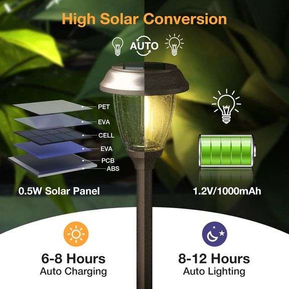 XMCOSY+ Solar Outdoor Pathway Lights - 6 Pack Solar Garden Lights Outdoor Waterproof, Auto On/Off 10/25 Lumen Solar LED Outdoor Lights Warm White, Sol