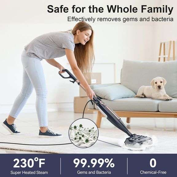 DEVOAC VM6 Steam Mop with Rotating Pads, 10 in 1 Lightweight Steam Mop & 3 Steam Modes & LED Headlights for Hard Floor Laminate Marble Floors