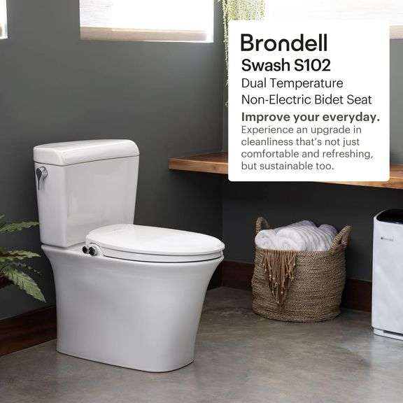 Brondell Bidet Toilet Seat, Non-Electric Swash Ecoseat, Fits Elongated Toilets, White - Dual Temperature, Dual Nozzle System - Bidet with Easy Install
