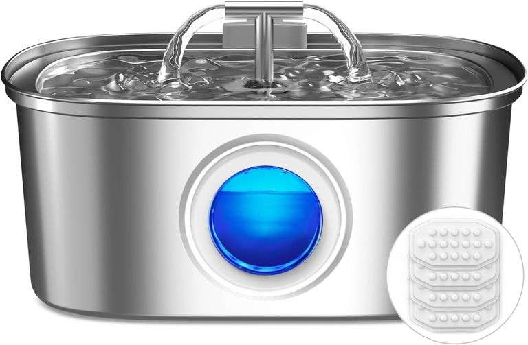 YFYUPUP Stainless Steel Cat Water Fountain - 108oz/3.2L Automatic Pet Dispenser With Filters