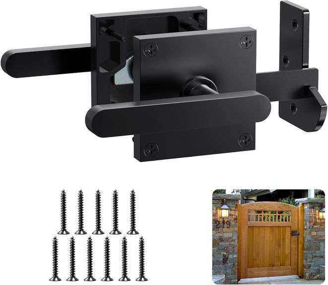 Aglehome Double Side Gate Latch, Heavy Duty Gate Latch for Wooden Fence, Black Fence Gate Latch with Handles, Heavy Duty Gate Latch for Wooden Gates,