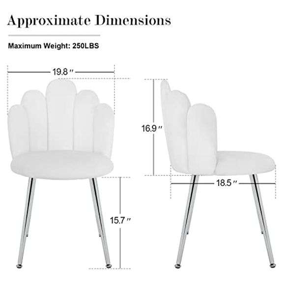 Vanity Chair for Makeup Room - Midcentury Modern Accent Chair for Living Room Bedroom, Velvet Chair with Back Support and Metal Legs (White)