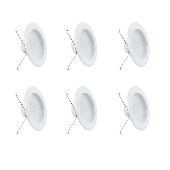 Feit Electric 5/6 in. 925 Lumens 5000K Daylight Dimmable Integrated LED Retrofit Recessed Light Baffle Trim Kit, White 6-Pack