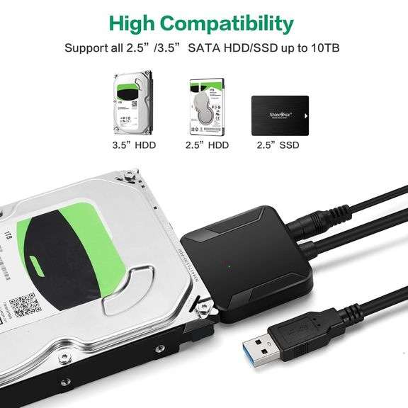 SATA to USB 3.0 Adapter, External Hard Drive Converter Cable for 2.5" 3.5" HDD, SSD with Power Supply