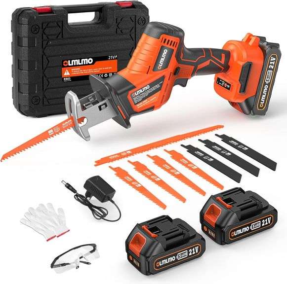 Cordless circular saw, 0-3200SPM battery saw, 2 x 2000 mAh, integrated LED light, tool-free saw blade replacement, 8 saw blades, sweeper saw, drinking