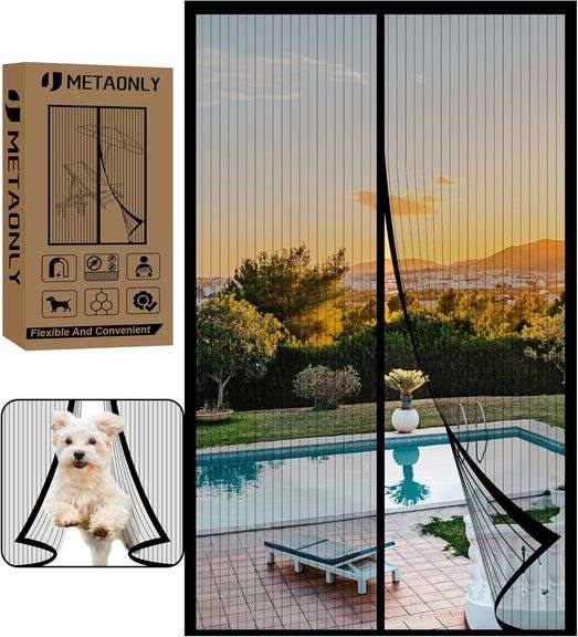 METAONLY Magnetic Screen Door - Black, Heavy Duty, Unique - Keeps Bugs Out, Fits Door Size 36" x 96"