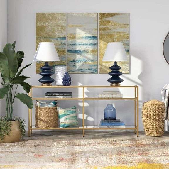 Sivil 64 in. Brass Finish Rectangle Tempered Glass Console Table