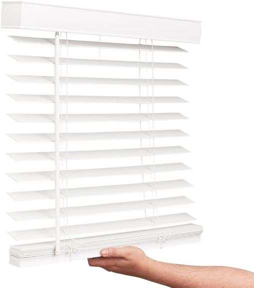 LOTUS & WINDOWARE Cordless Faux Wood Blinds, 34" Wide x 96" Long, Smooth, Snow White, 2 Inch Horizontal Blinds for Living Room, Bedroom, Interior Door