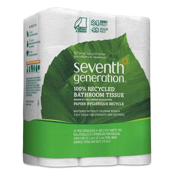 Seventh Generation Biodegradable 2-Ply Toilet Paper - 24-Pack, Eco-Friendly & Safe for Septic Tanks - Whitened without Chlorine, No Added Dyes or Frag