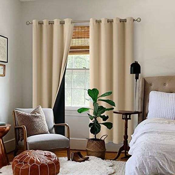 BGment Beige Blackout Curtains 84 Inch Long, Black Out Living Room Curtains 2 Panels Thermal Insulated Full Room Darkening Grommet Window Drapes for B